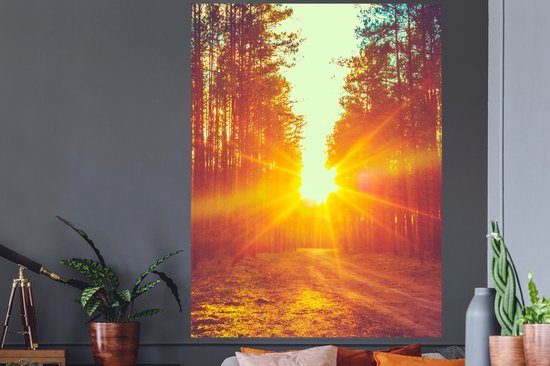 Stickers muraux - Film autocollant - Coucher de soleil - Arbres - Forêt - Nature - 120x160 cm - Film adhésif - Stickers muraux Chambre d'enfant - Papier peint autocollant XXL