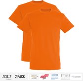 2 Pack Sol's Heren T-Shirt 100% biologisch katoen Ronde hals Oranje Maat 3XL