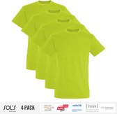 4 Pack Sol's Heren T-Shirt 100% biologisch katoen Ronde hals Appelgroen Maat 3XL