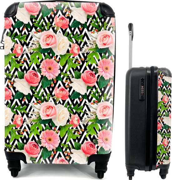 MuchoWow® Koffer - Bloemen - Vogels - Blauw - Past binnen 55x40x20 cm en 55x35x25 cm - Handbagage - Trolley - Fotokoffer - Cabin Size - Print
