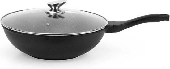 Swiss Pro+ Wokpan - met Glazen Deksel - 32cm - Zwart