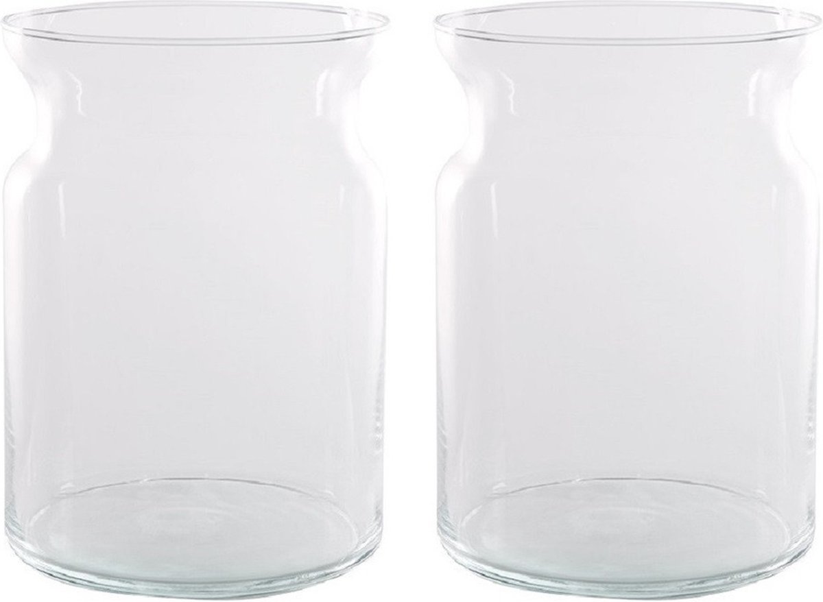 Hakbijl Glass Bloemenvaas - Set van 2x stuks - stijlvol - transparant glas - 18x25 cm - modern design - vaas