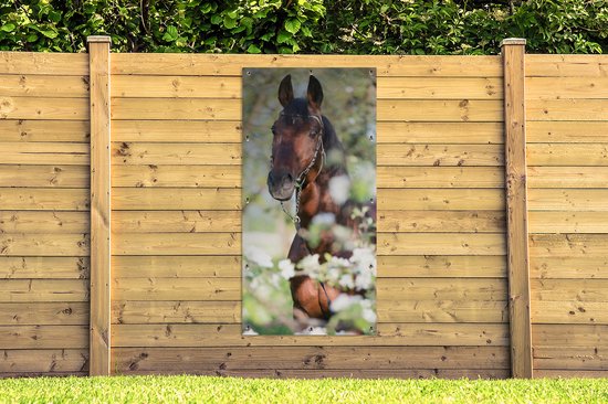 Décoration murale murale d'extérieur Cheval - Fleur - Printemps - 80x160 cm