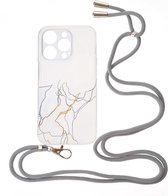 Shop4 - iPhone 14 Pro Max Hoesje - Zachte Back Case TPU Siliconen met Koord Marmer Grijs