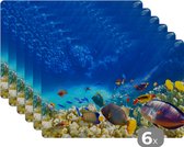 Placemat - Placemats kunststof - Zee - Vis - Koraal - Onderwaterwereld - 45x30 cm - 6 stuks - Hittebestendig - Anti-Slip - Onderlegger - Afneembaar