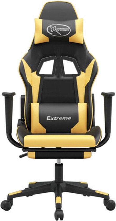 vidaXL Chaise de jeu de Massage avec repose-pieds Cuir artificiel Noir/Or