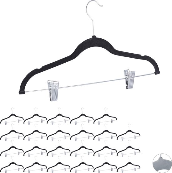 Relaxdays 24 kledinghanger met clips - fluweel klerenhanger – broekhangers | bol.com
