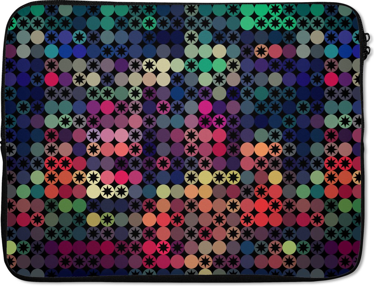Laptophoes 17 inch - Sterren - Regenboog - Stippen - Geometrie - Design - Laptop sleeve - Binnenmaat 41x28 cm - Zwarte achterkant