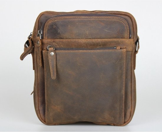 Grote leren schoudertas heren Middelbruin Heren tas Reporter tas groot Leren. bol