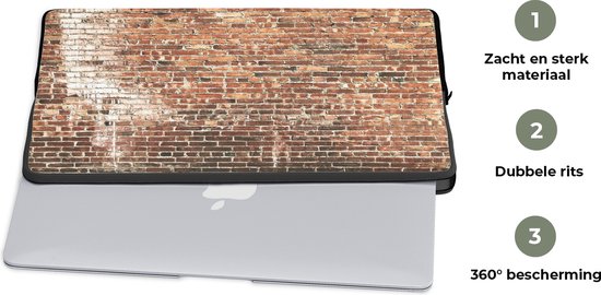 Housse pour ordinateur portable 17 pouces 41x32 cm - Mur de pierre - Housse pour Macbook & Laptop Image plein cadre d'un mur de briques rouges à contraste élevé avec une touche de peinture blanche - Housse pour ordinateur portable avec photo