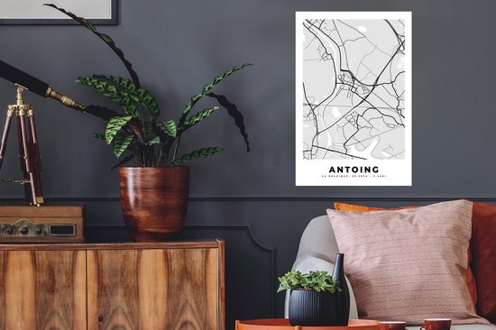 Stickers muraux - Zwart Wit - België - Carte - Plan de la ville - Carte - Antoing - 40x60 cm - Film adhésif