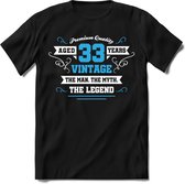 33 Jaar Legend - Feest kado T-Shirt Heren / Dames - Wit / Blauw - Perfect Verjaardag Cadeau Shirt - grappige Spreuken, Zinnen en Teksten. Maat 3XL