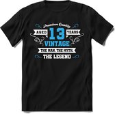 13 Jaar Legend - Feest kado T-Shirt Heren / Dames - Wit / Blauw - Perfect Verjaardag Cadeau Shirt - grappige Spreuken, Zinnen en Teksten. Maat 3XL