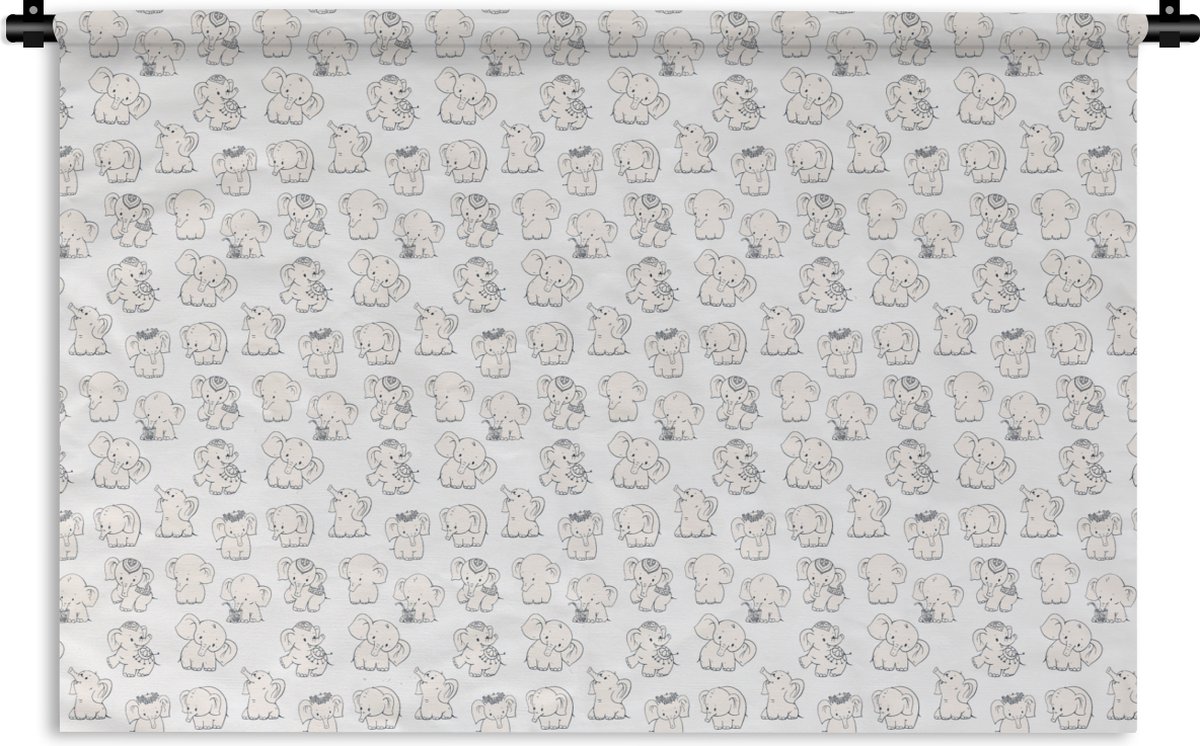 Wandkleed - Wanddoek - Olifant - Patroon - Baby - 150x100 cm - Wandtapijt
