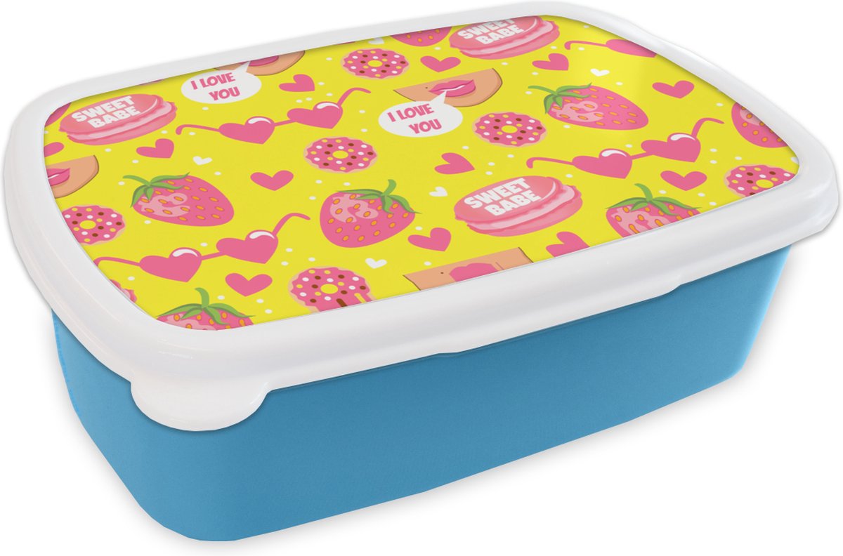 Broodtrommel Blauw - Lunchbox - Brooddoos - Eten - Patroon - Roze - 18x12x6 cm - Kinderen - Jongen