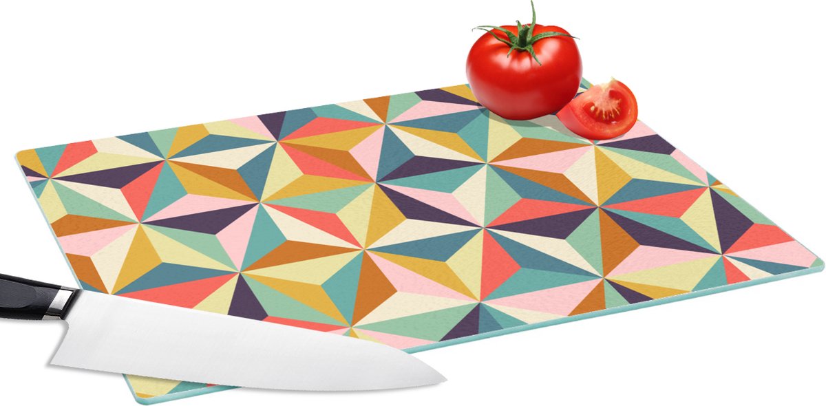 Glazen Snijplank - 39x28 - Retro - Regenboog - 3D - Geometrie - Driehoek - Snijplanken Glas