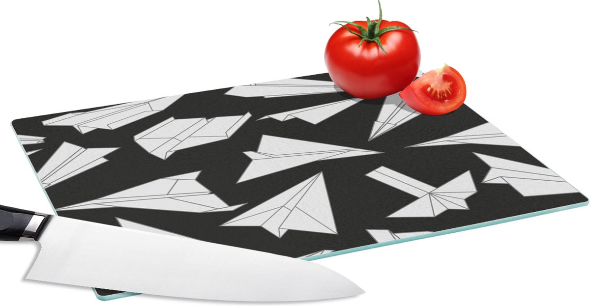 Glazen Snijplank - 28x20 - Design - Papier - Vliegtuig - Snijplanken Glas