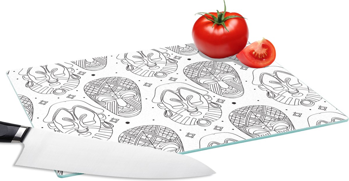 Glazen Snijplank - 28x20 - Patroon - Maskers - Zuid-Amerika - Snijplanken Glas