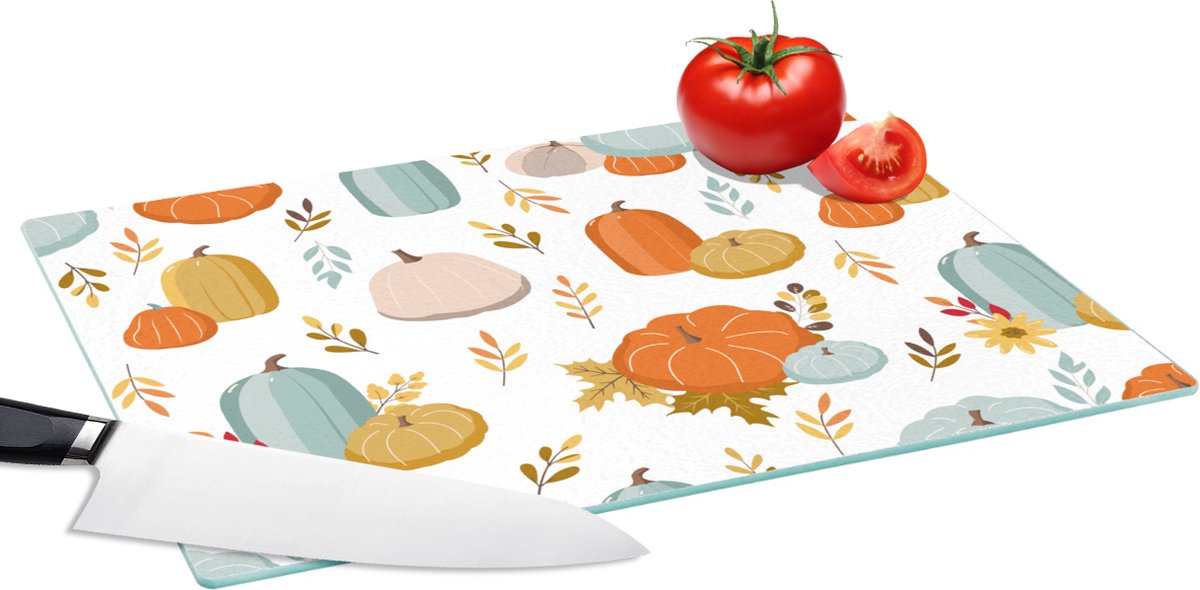 Glazen Snijplank - 39x28 - Pompoen - Herfst - Patroon - Snijplanken Glas