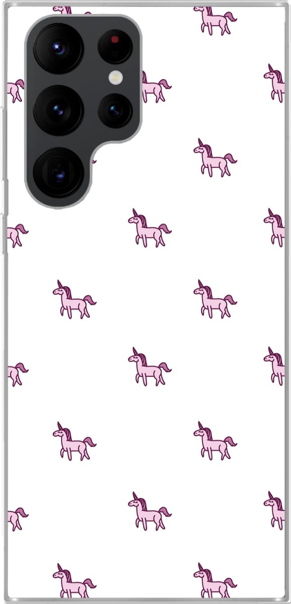 Telefoonhoesje Geschikt voor Samsung Galaxy S22 Ultra hoesje - Meisje - Unicorn - Roze - Patronen - Girl - Kindje - Kinderen - Siliconen Telefoonhoesje Telefoonhoesje