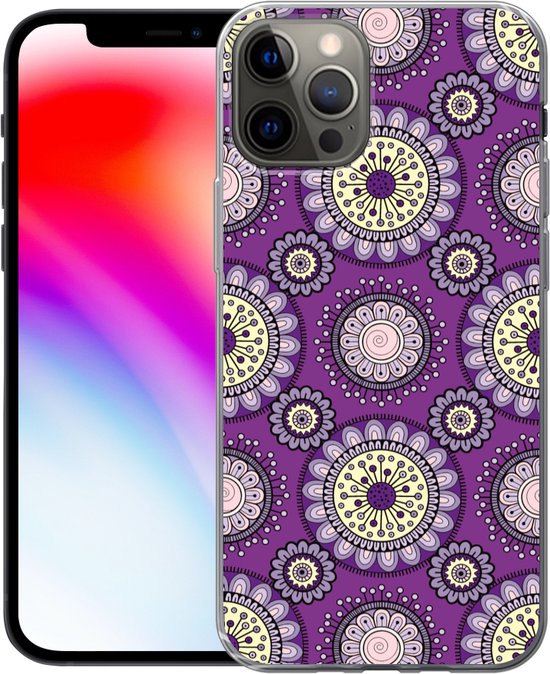 Coque iPhone 13 Pro - Filles - Fleurs - Violet - Motifs - Fille - Kids - Enfants - Coque de téléphone en Siliconen