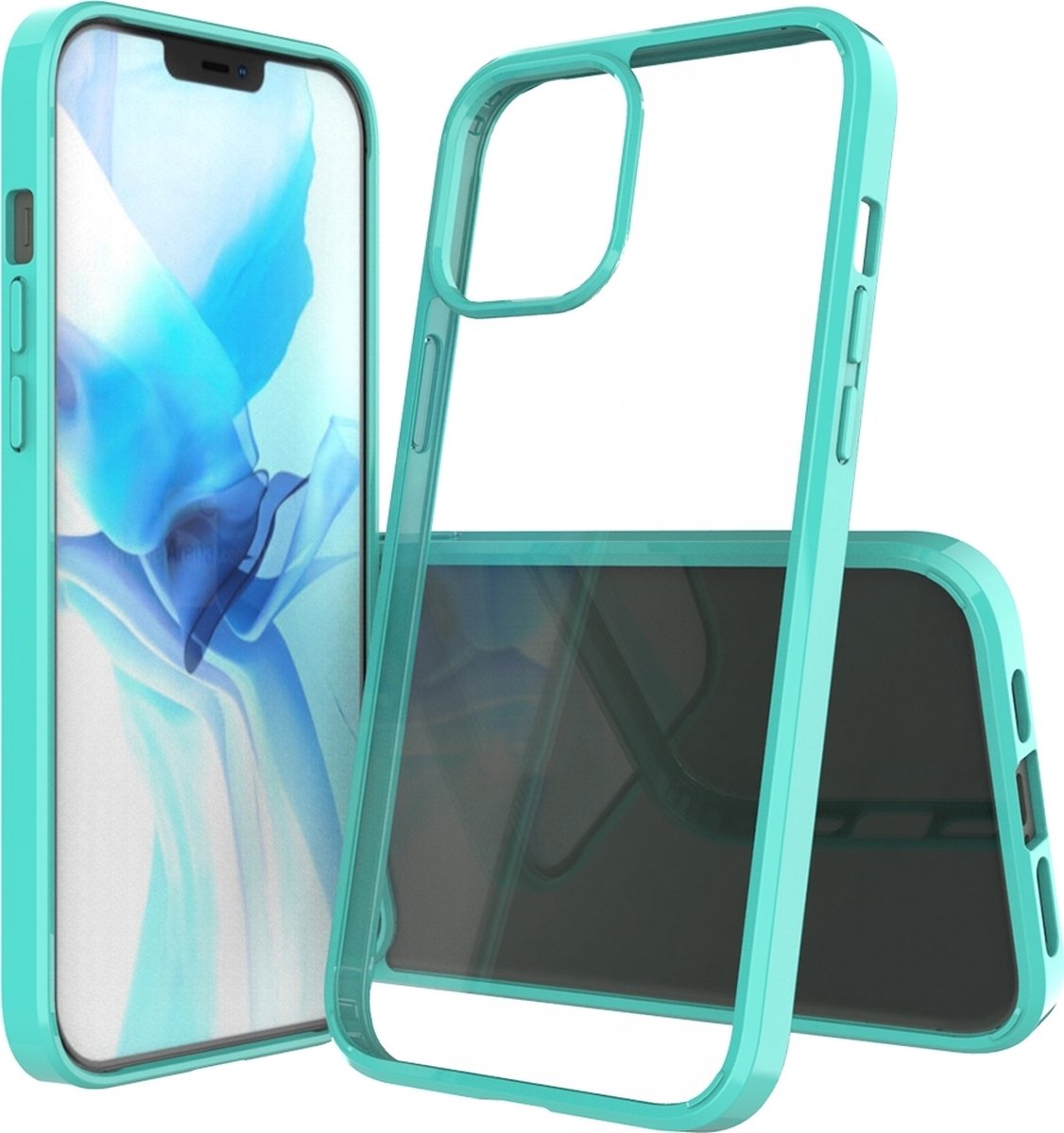 Mobigear Hoesje geschikt voor Apple iPhone 12 Pro Max Telefoonhoesje Hardcase | Mobigear Crystal Backcover | iPhone 12 Pro Max Case | Back Cover - Transparant / Turquoise