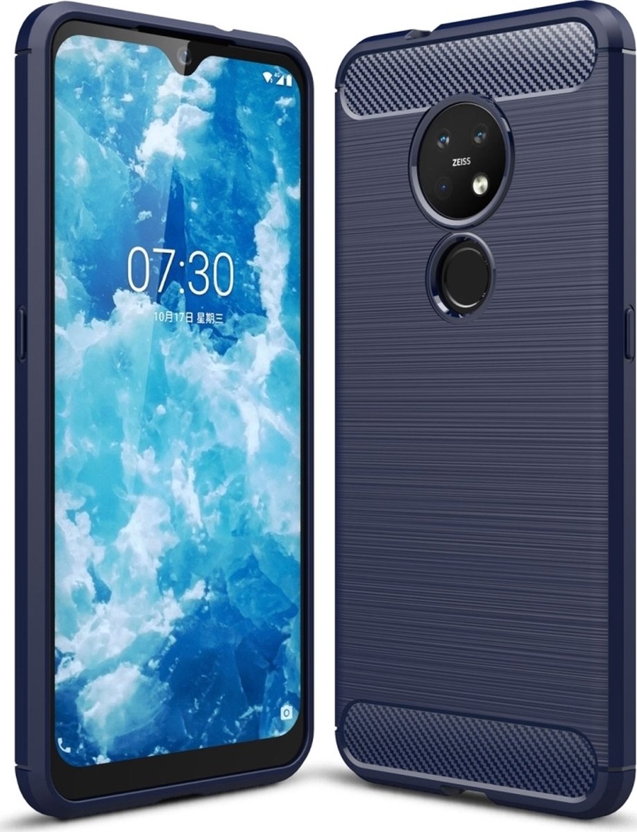 Mobigear Hoesje geschikt voor Nokia 7.2 Telefoonhoesje Flexibel TPU | Mobigear Brushed Slim Backcover | 7.2 Case | Back Cover - Marineblauw