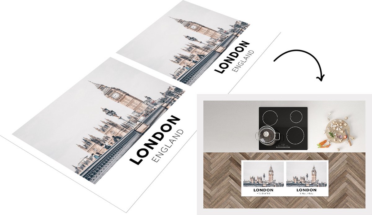 KitchenYeah Keukenloper - Loper keuken - Engeland - Londen - Big Ben - 120x50 cm - Keukenloper vinyl Multicolor