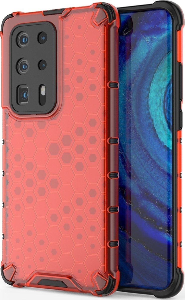 Mobigear Hoesje geschikt voor Huawei P40 Pro Plus Telefoonhoesje Hardcase | Mobigear Honeycomb Backcover Shockproof | Schokbestendig P40 Pro Plus Telefoonhoesje | Anti Shock Proof - Rood