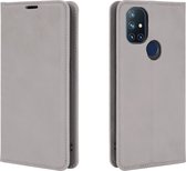 Mobigear Telefoonhoesje geschikt voor OnePlus Nord N10 5G Hoesje | Mobigear Retro Slim Bookcase Portemonnee | Pasjeshouder voor 3 Pasjes | Telefoonhoesje voor Pinpas / OV Kaart / Rijbewijs - Grijs