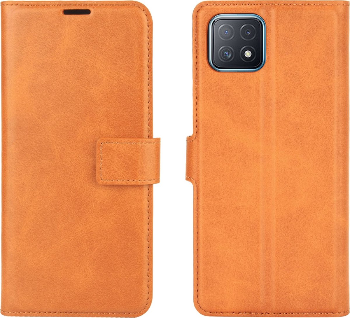 Mobigear Telefoonhoesje geschikt voor OPPO A73 5G Hoesje | Mobigear Wallet Bookcase Portemonnee | Pasjeshouder voor 3 Pasjes | Telefoonhoesje voor Pinpas / OV Kaart / Rijbewijs - Cognac