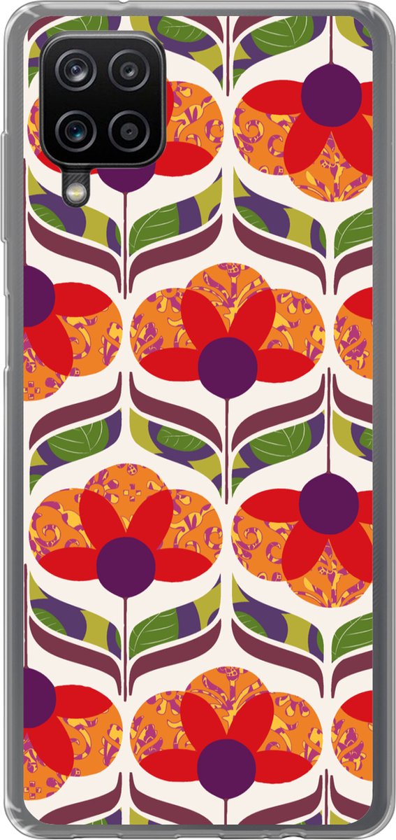 Telefoonhoesje Geschikt voor Samsung Galaxy A12 hoesje - Retro - Flower Power - Vintage - Kleuren - Siliconen Telefoonhoesje Telefoonhoesje