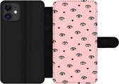 Bookcase Geschikt voor iPhone 12 Pro telefoonhoesje - Meisje - Ogen - Roze - Patronen - Girl - Kids - Kinderen - Met vakjes - Wallet case met magneetsluiting