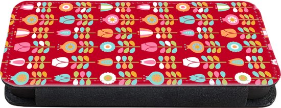 Bookcase pour iPhone 11 Pro Bookcase - Motifs - Fleurs - Rétro - Rouge - Avec compartiments - Étui portefeuille avec fermeture magnétique