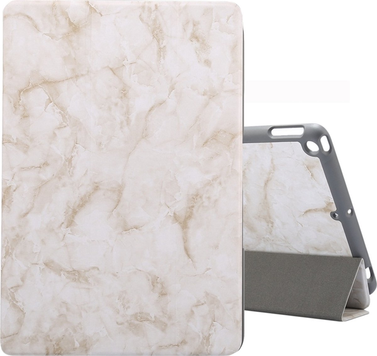Mobigear Tablethoes geschikt voor Apple iPad 9 (2021) Hoes | Mobigear Tri-Fold Marble Bookcase + Stylus Houder - Wit