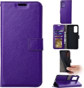 LuxeBass Telefoon Wallet Bookcase voor Samsung Galaxy A22 5G - Portemonnee telefoonhoesje voor Bankpassen - Kunstleer - Siliconen Houder - Magnetische sluiten - Paars - telefoonhoes - gsm hoes - telefoonhoesjes - telefoonhoes - gsm hoes - gsm hoesjes