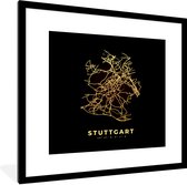Fotolijst incl. Poster - Kaart - Stuttgart - Plattegrond - Gold - Stadskaart - 40x40 cm - Posterlijst