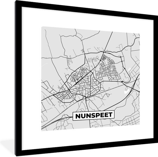 Fotolijst incl. Poster - Plattegrond - Nunspeet - Kaart - Stadskaart - 40x40 cm - Posterlijst