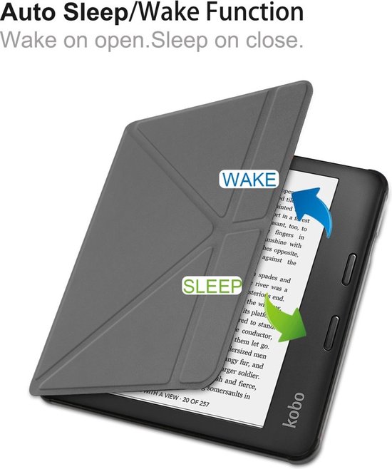 Lunso - Origami sleepcover hoes - Geschikt voor Kobo Libra 2 (7 inch) - Grijs van Lunso — afbeelding 5