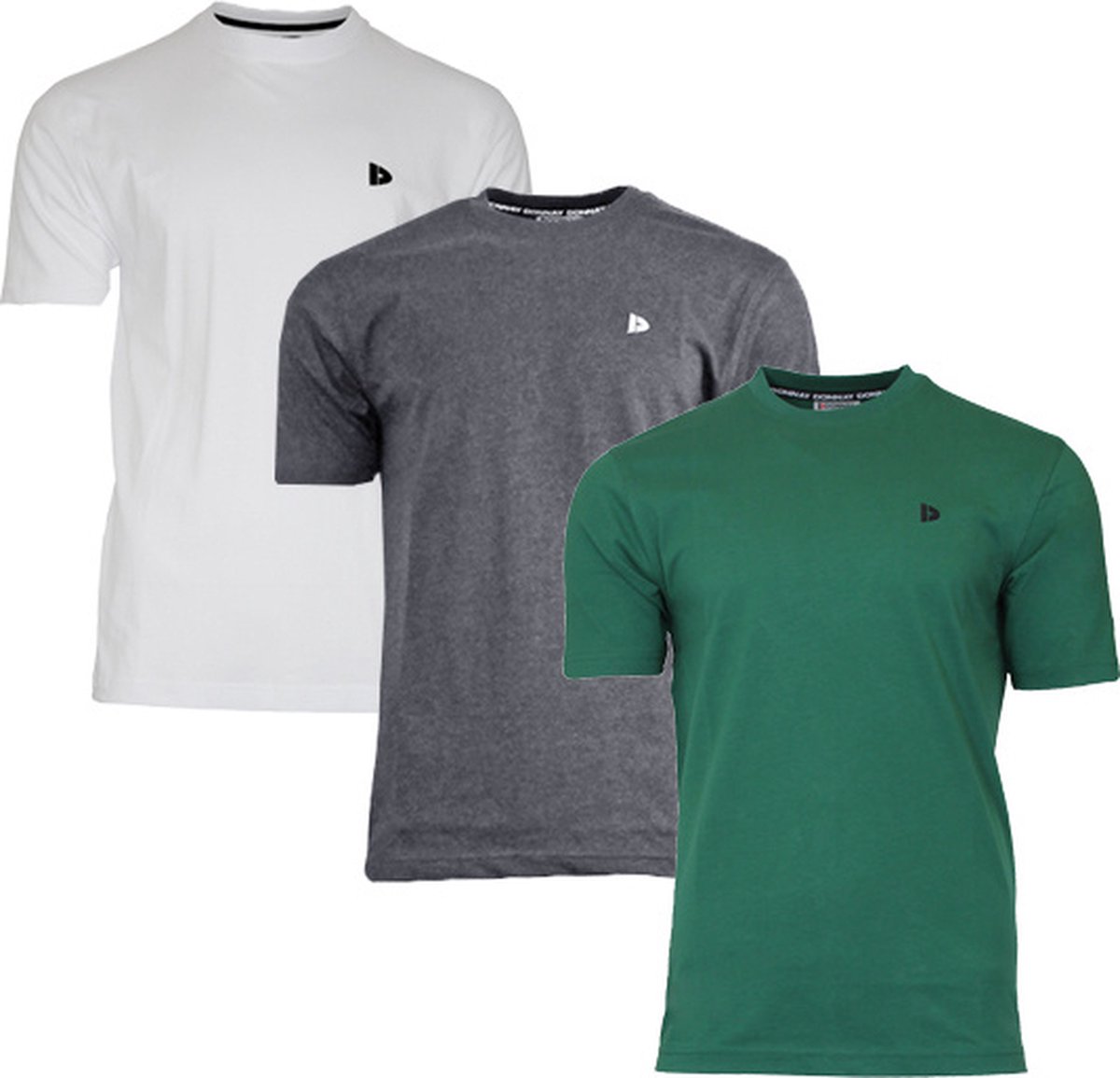3-Pack Donnay - T-shirt (Vince) - Sportshirt - Heren - White/Charcoal-marl/Forest green (432) - maat XL