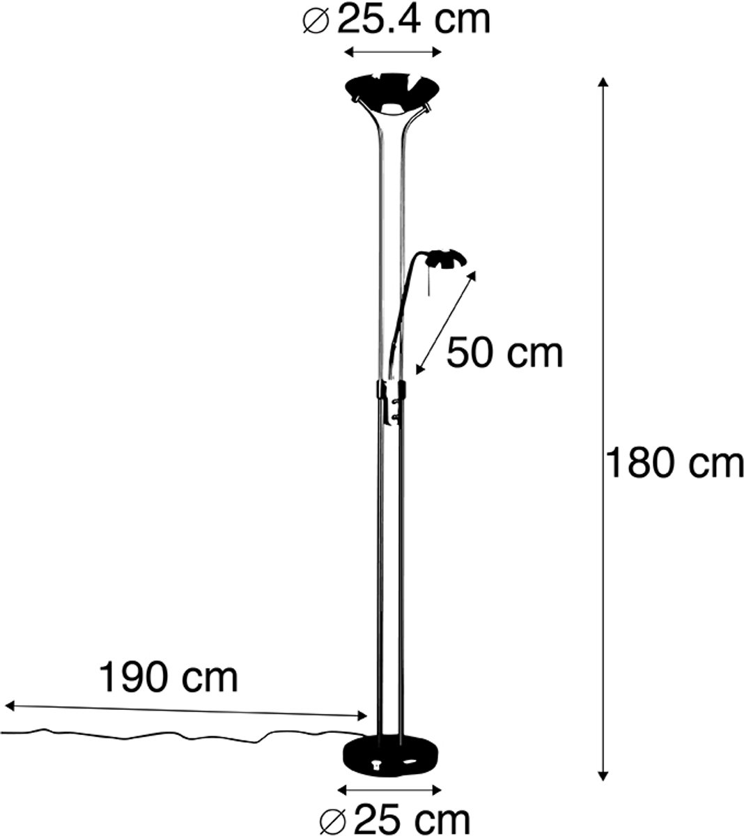 QAZQA diva - Moderne Dimbare LED Staande Uplighter | Vloerlamp | Staande Lamp met Dimmer met leeslamp - 2 lichts - H 1800 mm - Zwart - Woonkamer | Slaapkamer | Keuken thumbnail 7