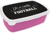 Broodtrommel Roze - Lunchbox Life is simple, eat sleep play football - Quotes - Spreuken - Voetbal - Brooddoos 18x12x6 cm - Brood lunch box - Broodtrommels voor kinderen en volwassenen
