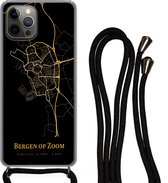 Telefoonkoord - Telefoonketting - Telefoonhoesje Geschikt voor iPhone 13 Pro - Bergen op Zoom - Kaart - Gold - Siliconen - Crossbody - Telefoonhoesje met koord Telefoonhoesje