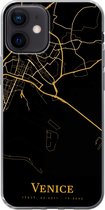 Geschikt voor iPhone 12 hoesje - Venetië - Kaart - Goud - Siliconen Telefoonhoesje