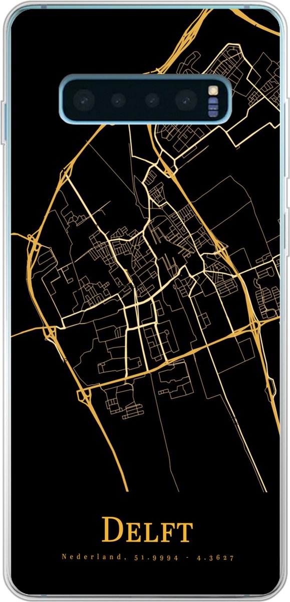 Telefoonhoesje Geschikt voor Samsung Galaxy S10 Plus hoesje - Delft - Kaart - Goud - Siliconen Telefoonhoesje Telefoonhoesje