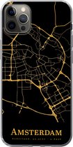 Geschikt voor iPhone 12 Pro Max hoesje - Amsterdam - Kaart - Goud - Zwart - Siliconen Telefoonhoesje