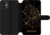 Bookcase Geschikt voor iPhone 12 Pro Max telefoonhoesje - Kortrijk - Kaart - Goud - Met vakjes - Wallet case met magneetsluiting