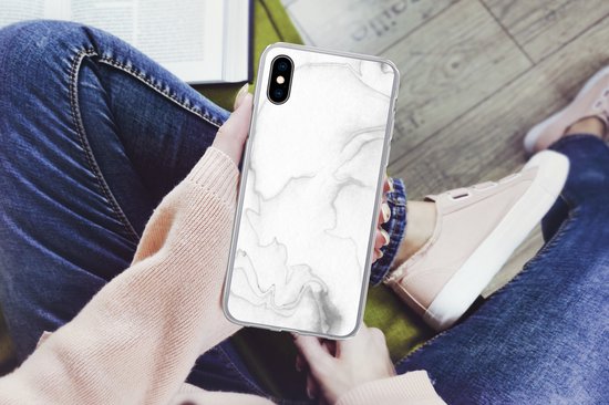 Coque pour iPhone Xs - Imprimé Marbre - Wit - Line - Coque en Siliconen téléphone -