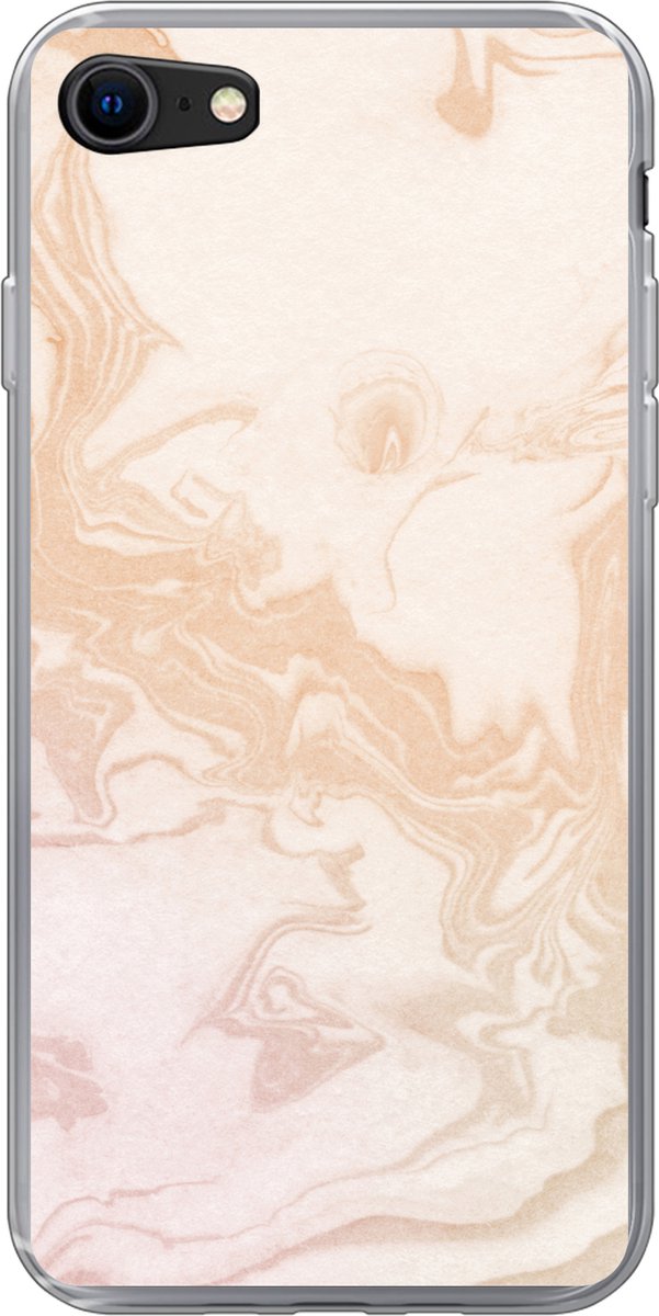Telefoonhoesje Geschikt voor iPhone 7 hoesje - Marmer print - Oranje - Wit - Siliconen Telefoonhoesje Telefoonhoesje