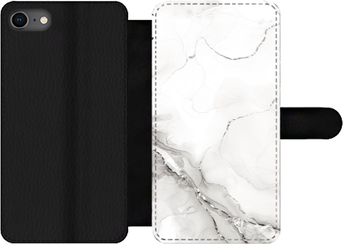 Telefoonhoesje Geschikt voor iPhone SE 2020 telefoonhoesje - Marmer print - Wit - Patronen - Met vakjes - Wallet case met magneetsluiting